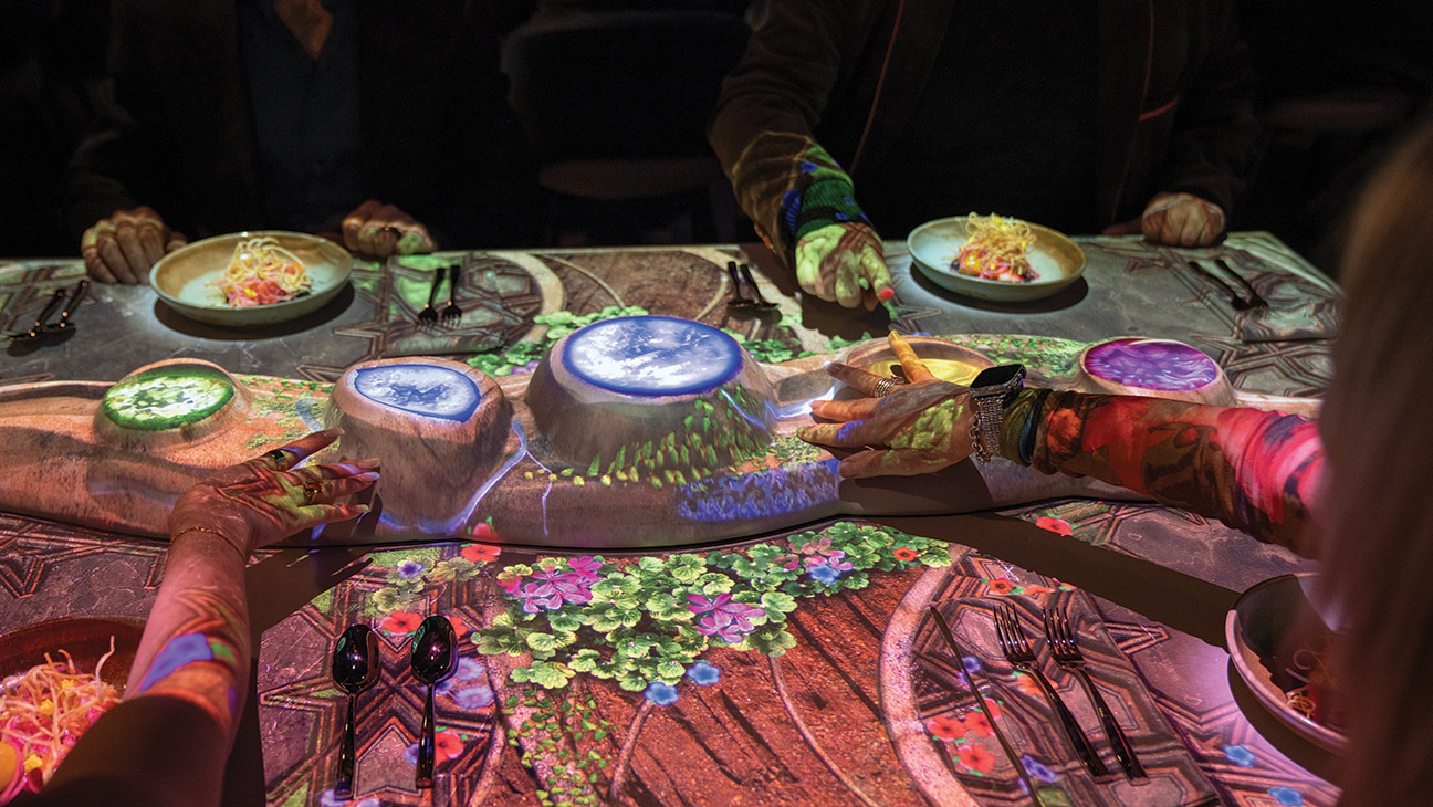 The opening course at The Gallery’s Elementa is accompanied by digital flowers that bloom according to guests’ movements