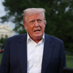 Donald Trump speaks to reporters on the south lawn of the White House on May 4, 2025 in Washington, DC.
