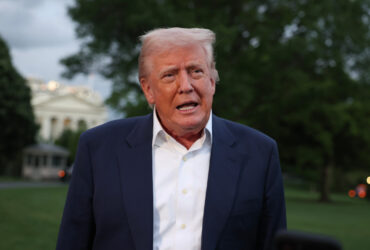 Donald Trump speaks to reporters on the south lawn of the White House on May 4, 2025 in Washington, DC.