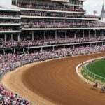 LOUISVILLE, KENTUCKY - MAY 02:  The field heads into the first turn during an undercard race ahead of the Kentucky Oaks at Churchill Downs on May 02, 2025 in Louisville, Kentucky. (Photo by Maddie Meyer/Getty Images)
