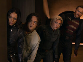 (L-R) Ghost (Hannah John-Kamen), Bob (Lewis Pullman), Yelena Belova (Florence Pugh) and John Walker (Wyatt Russell) in Thunderbolts*